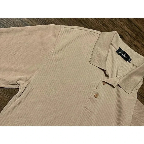 Bugatchi Uomo Tan Short Sleeve Knitted Collard Shirt Size large - Picture 2 of 8